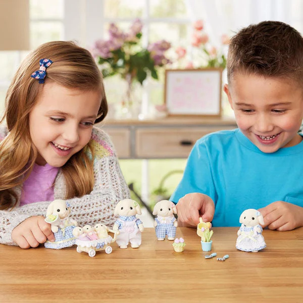 Calico Critters: Flora Rabbit Family (5pc) Posable Flocked Collectible Figurines - Image 4