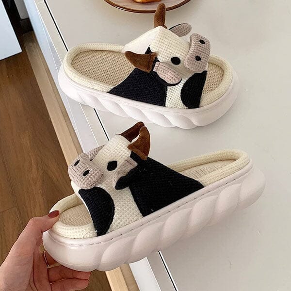 Cow Shhhandals Slippers | Unisex Linen Waffle Knit Plush Animal Slides | Multiple Sizes - Image 6
