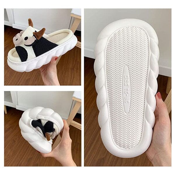 Cow Shhhandals Slippers | Unisex Linen Waffle Knit Plush Animal Slides | Multiple Sizes - Image 7