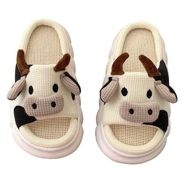 Cow Shhhandals Slippers | Unisex Linen Waffle Knit Plush Animal Slides | Multiple Sizes - Image 8