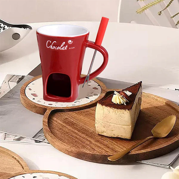 Fonduie Ceramic Mug For Chocolate & Cheese Fondue (Includes Fork & 3 Candles) - Image 3