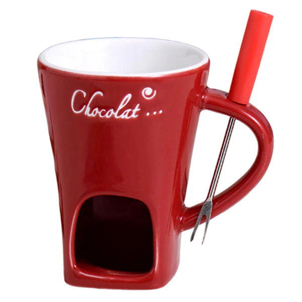Fonduie Ceramic Mug For Chocolate & Cheese Fondue (Includes Fork & 3 Candles) - Image 6