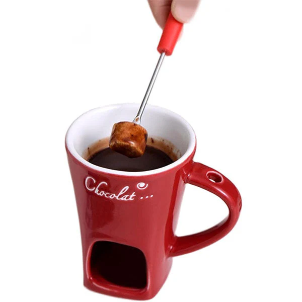 Fonduie Ceramic Mug For Chocolate & Cheese Fondue (Includes Fork & 3 Candles) - Image 7