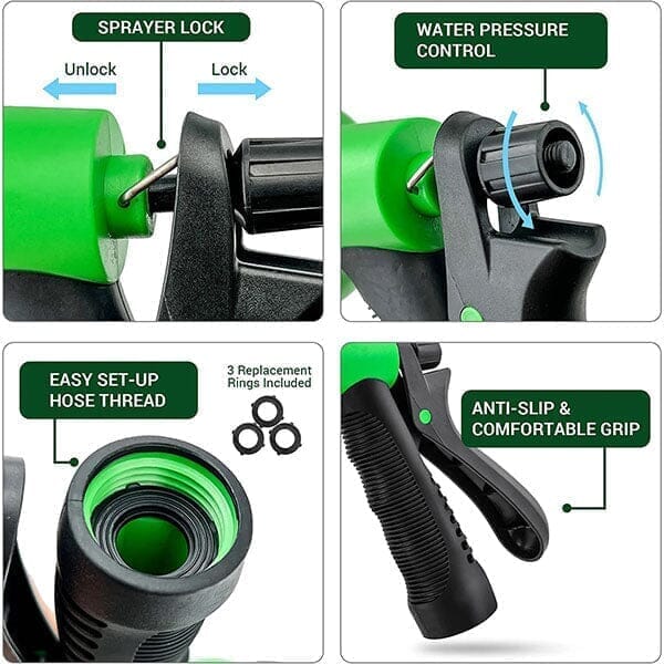 GRO-Hose GREEN | 75ft Expandable Hose With Sprayer Nozzle & Brass Valve - Image 7