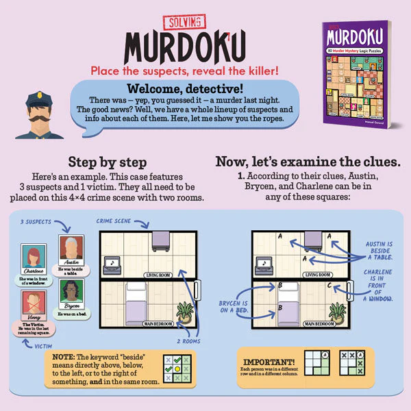 Murdoku Volume 1 Puzzle Book 80 Murder Mystery Logic Puzzles - Image 2