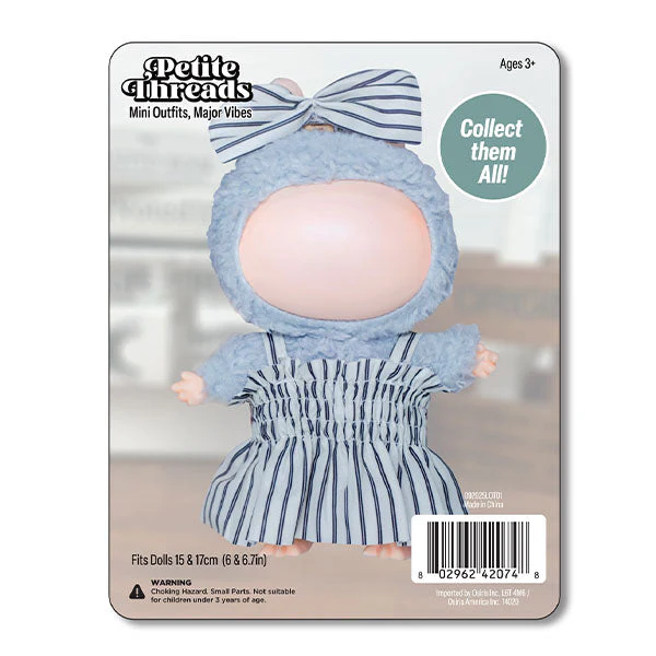 Outfit: Black & White Pin Striped Sun Dress w/ Matching Hair Bow for Dolls - Petite Threads - Image 2