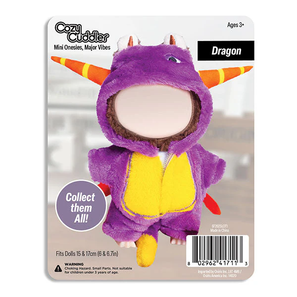 Outfit: Purple Dragon Onesie Costume for Dolls - Petite Threads x Cozy Cuddler - Image 3