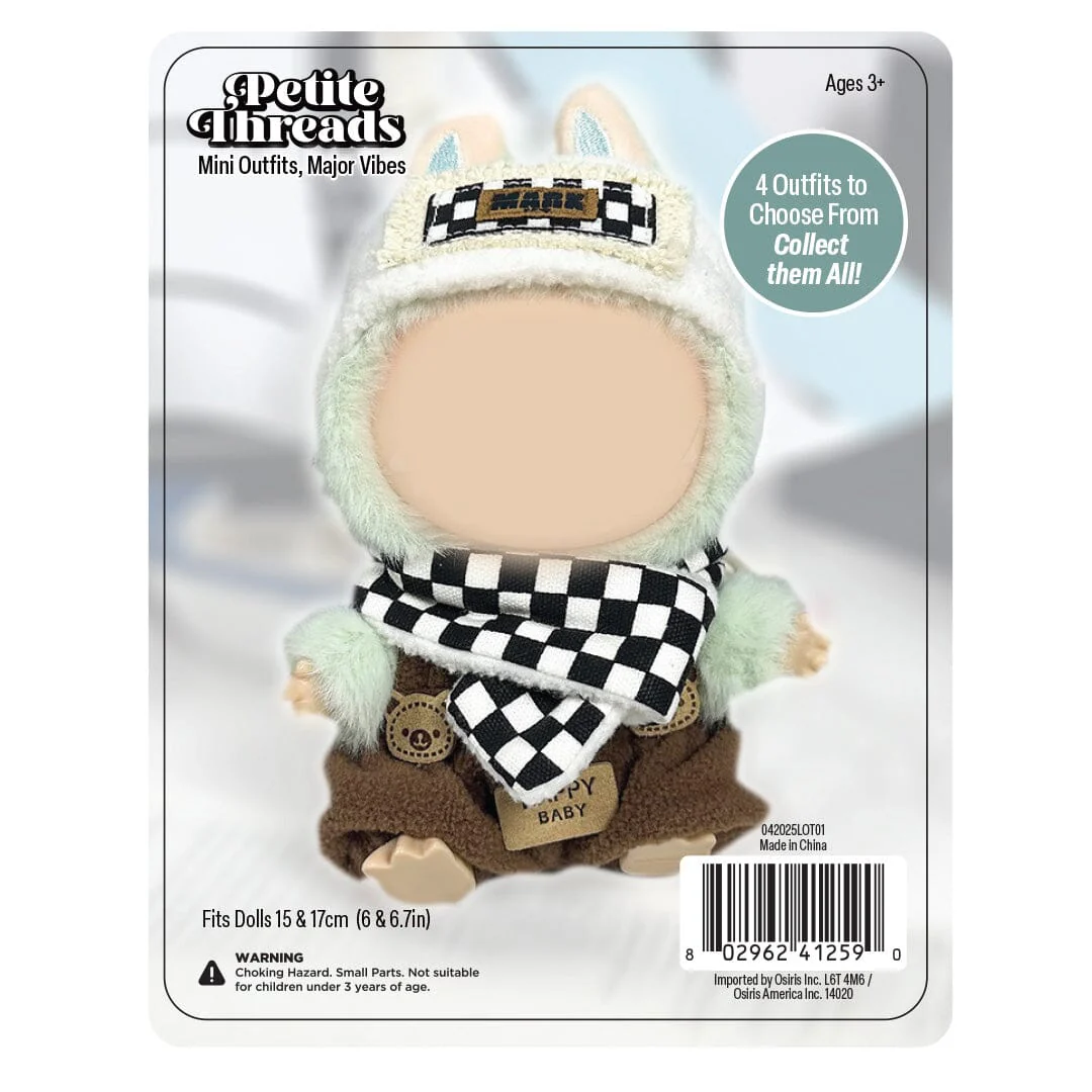 Outfit: Brown Pants & Checkered Scarf for Dolls - Petite Threads - Image 2