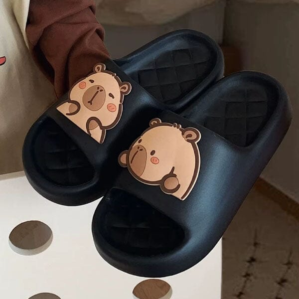 Shhhandals Cartoon Capybara Unisex Anti-Slip Foam Cloud Slides - Black (Multiple Sizes) - Image 3