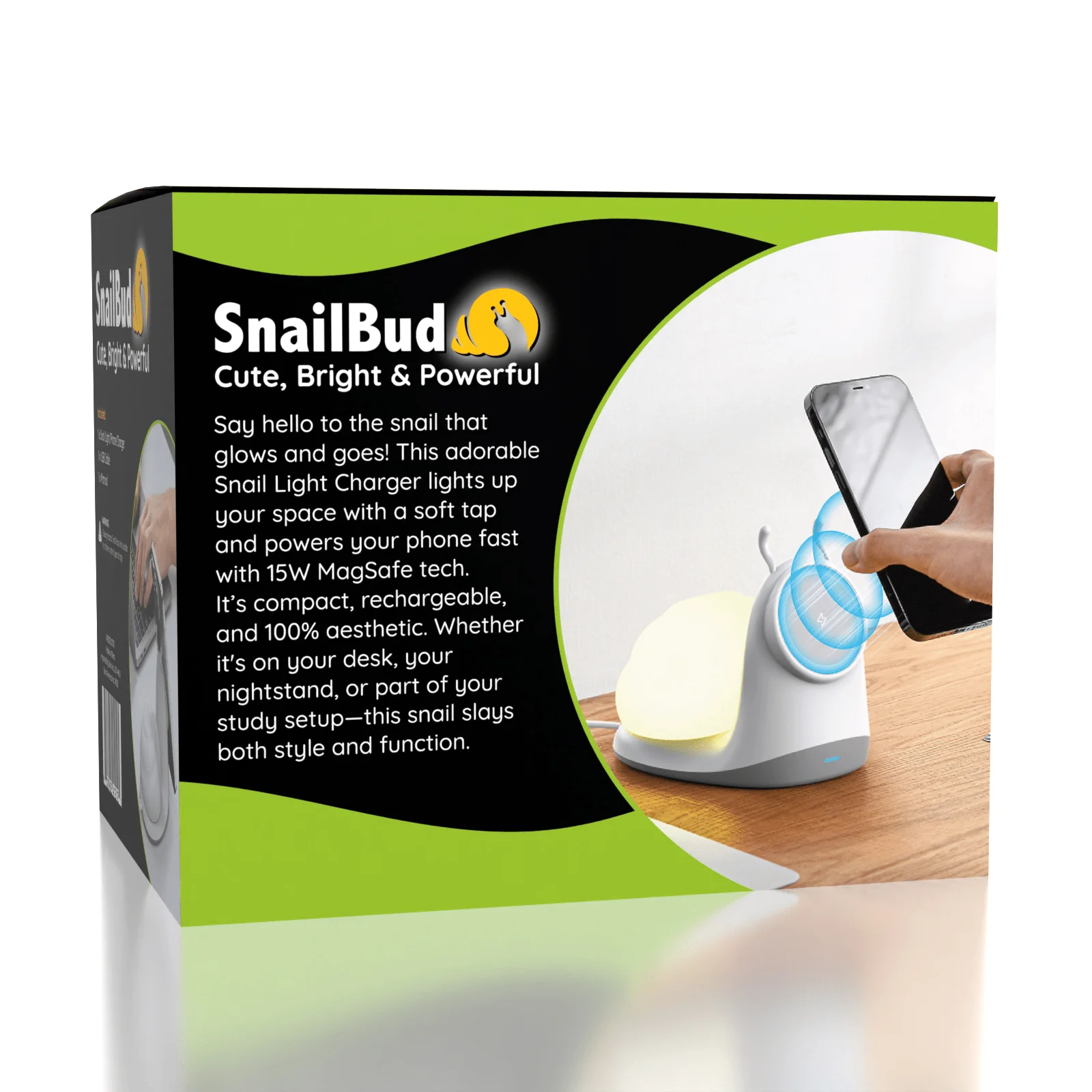 SnailBud Magnetic Phone Charger w/ Removable Snail Shell Light - Image 2