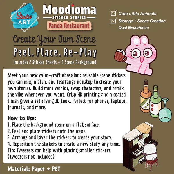 Studio Art Moodioma Kawaii Sticker Story Scene Kit (2 Sticker Sheets + Background Card) Multiple Styles - Image 14