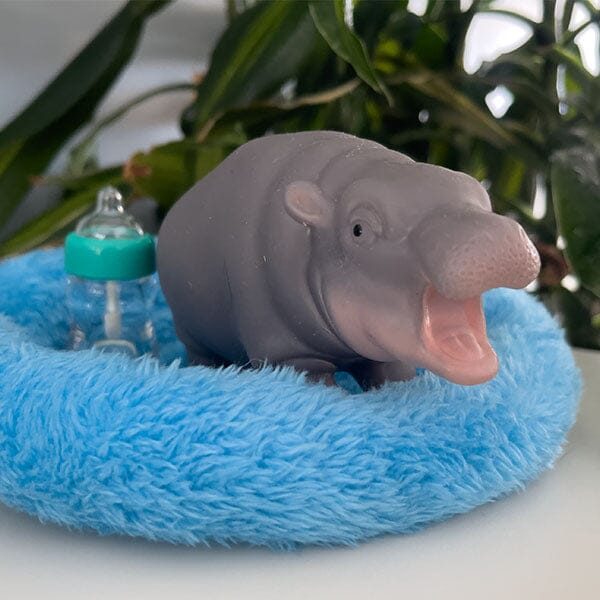 TrueHeart Treasures Silicone Reborn Animals: Mini Hippo Newborn Baby (Includes Bed & Bottle) - Image 6