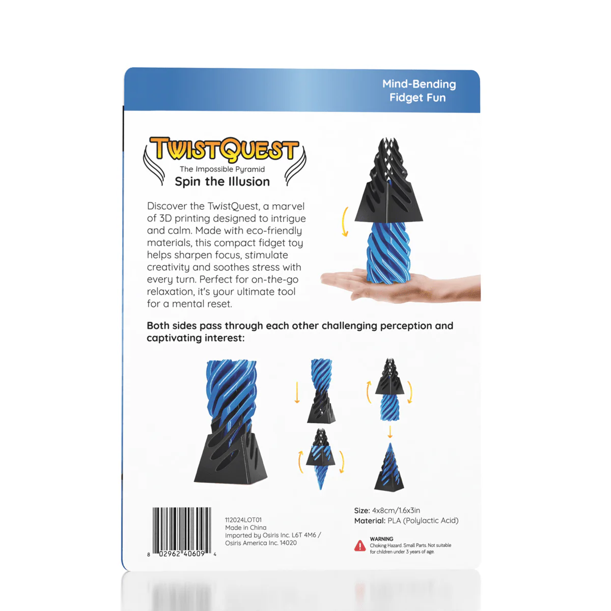 TwistQuest 3D Printed Fidget Spiral Cone Toy (Blue & Black) - Image 2